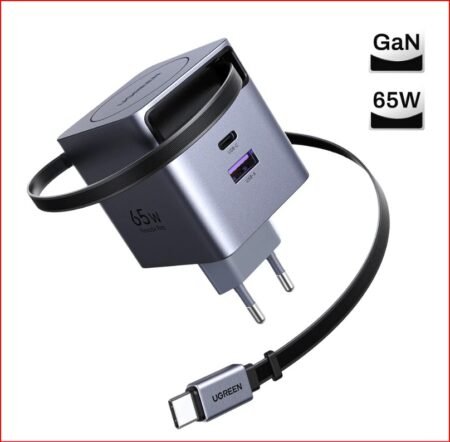 Chargeur ultra rapide 65W pour PC et mobile - rétractable – charge multi appareils (3)- sécurité intelligente avec GaN